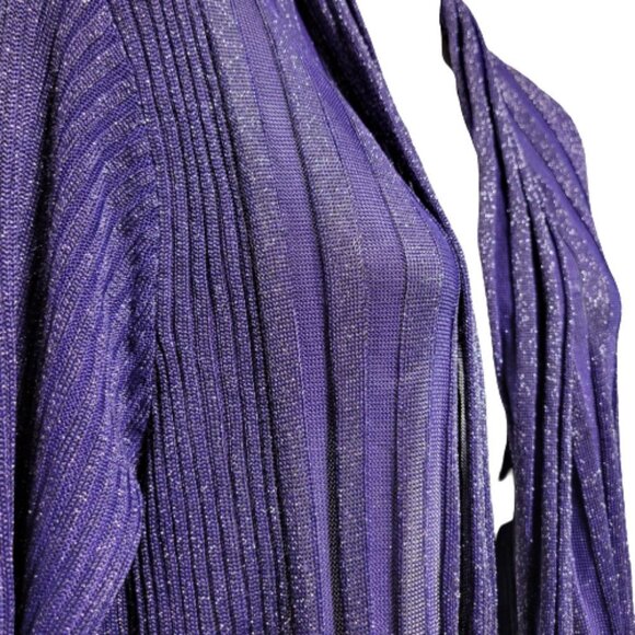 PURPLE Glitter Open Front Asymmetrical Cardigan One Size - Picture 5 of 12